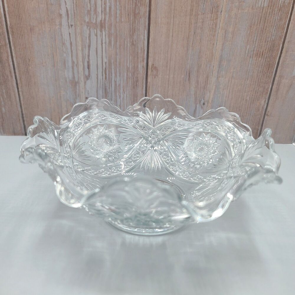 Vintage EAPG Imperial Glass Hobstar Design Glass Bowl with Tulip Edges 7.5 Inch